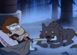 weebieeneko:dipper-the-destructoar:totaldramaallstars:Man, Dipper is metal as fuck.wtf dipper you cant beat a manliness tester but you can just sit there and let a wild and probably rabid wolf chew your leg off whathe doesn’t even give a shit  Its not