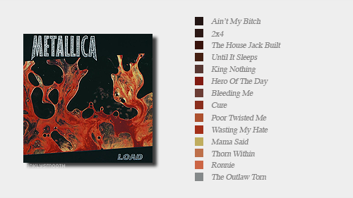 pinklysmooth:   Metallica albums + colour palette track list - (x , x)  