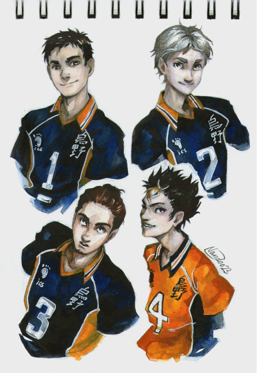 nandoo23blog:  Karasuno boys in watercolor 