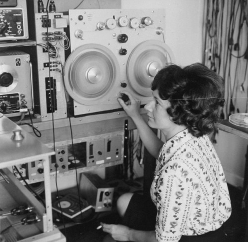 Else Marie Pade, monitoring her Faust suite composition, 1962. During World War II she was involved 