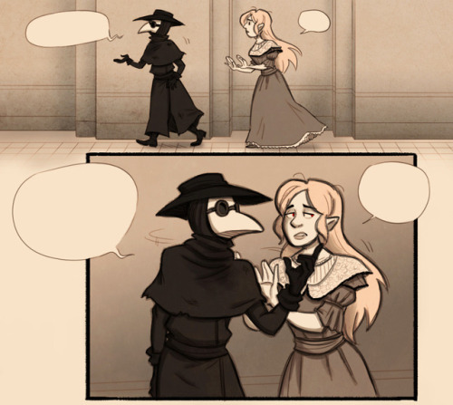 More RP panels featuring my favorite broken plague doctor vampire, Dr. Bec~ 8&gt; Suffice it to say,