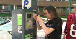 pinkcheesegreenghost:  kropotkindersurprise: May 31 2016 - Collin Kennedy, who is a cancer patient, used expanding spray foam to disable a parking meter at the Health Sciences Centre in Winnipeg where he gets his treatment. He says the fees are a tax