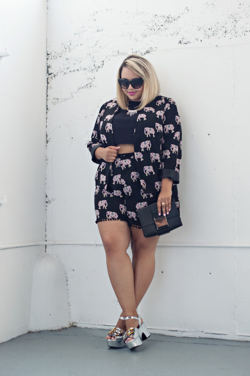 gabifresh:  wearing elephant print jacket and short set, see more on gabifresh.com! 