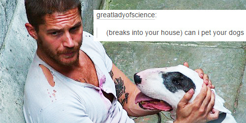 stripperdameron:  tom hardy + dogs (oops)   post of the millennium