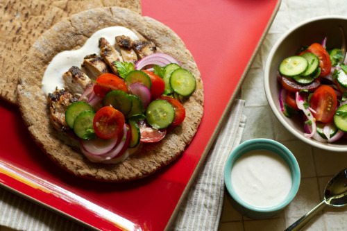 Chicken Shawarma with Tomato-Cucumber SaladIngredientsmakes 4 servingsFor the chicken:2 tablespoons 