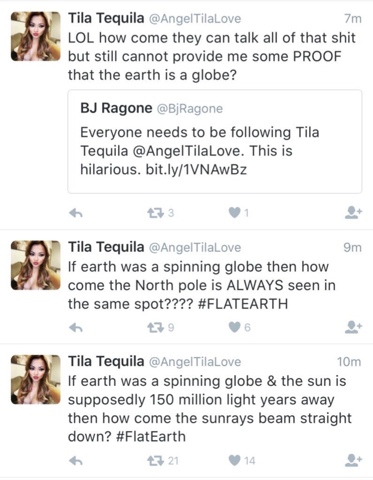 meanplastic:  It’s 2016, and Tila Tequila believes the Earth is flat and won’t