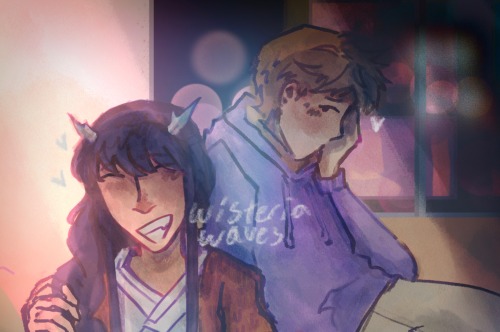 Bari, a young man with long hair affectionately shows off the braid his lover has done for him to the lens of a Polaroid camera. His partner, Young Yoo, is sitting by him flustered by his partner's appreciation. They are sitting together enjoying the quiet night in their tiny apartment. Taking in this memory of joy.