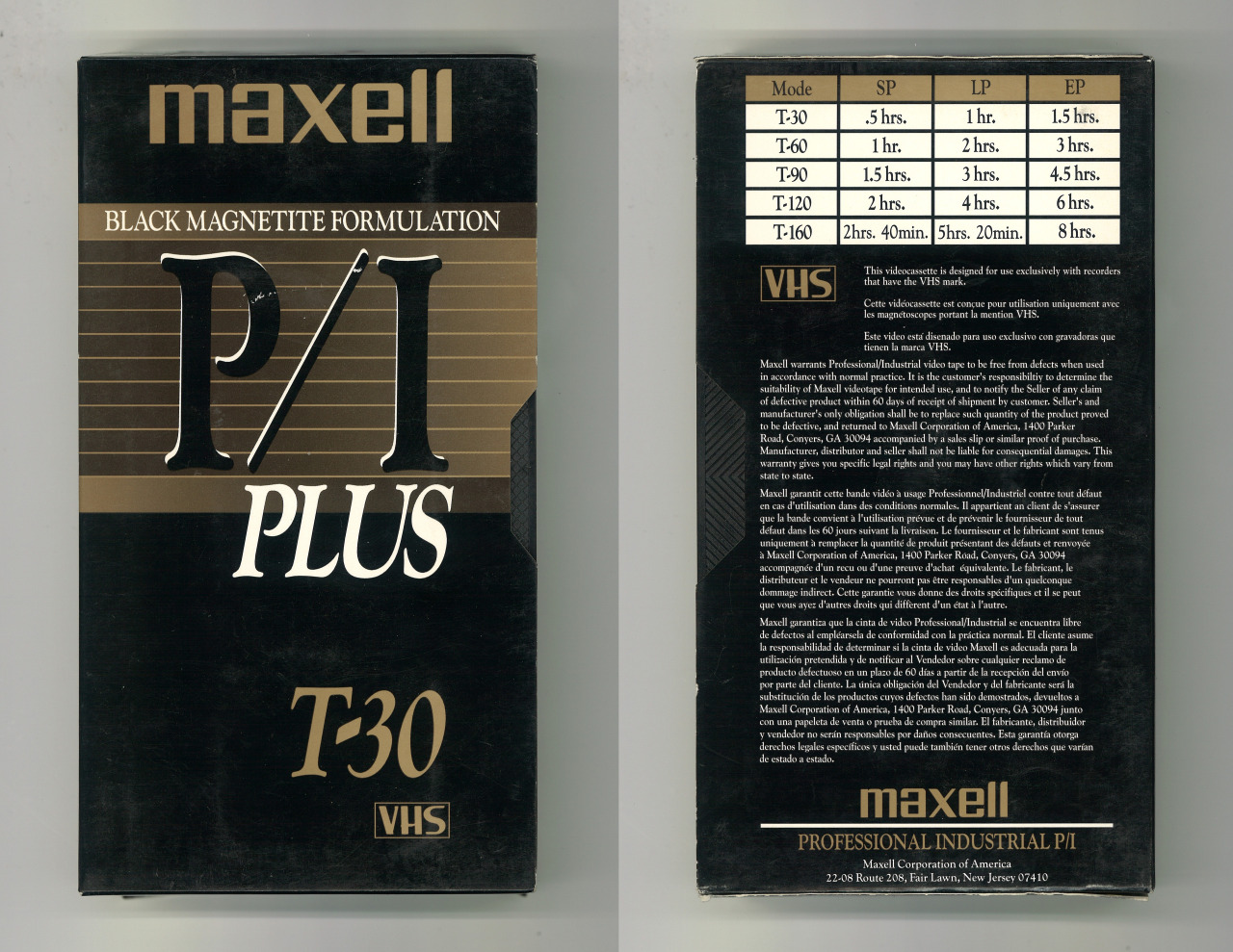 Maxell Black Magnetite Formulation P/I Plus T-30 VHS Videocassette Tape