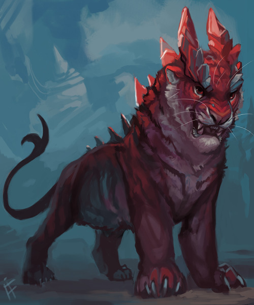 alradeck:  Stress doodle- Inspired by Felidar Cub from the new BFZ set, just wanted to draw some odd colored tigers with wacky gem horns.   3 hr doodle. 