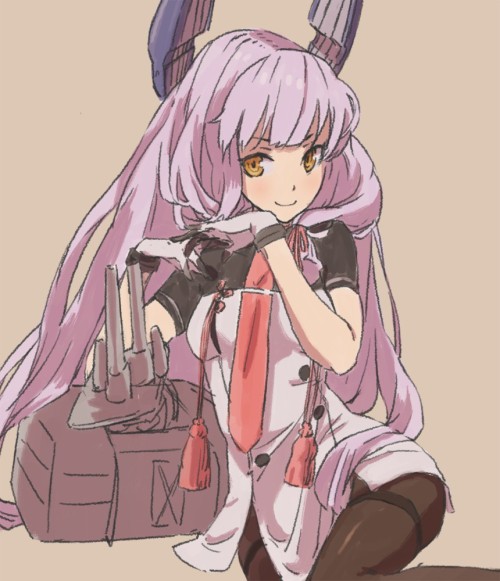 艦隊これくしょん、ムラクモ、高解像度、スケッチ、ネクタイ、パンスト、ロングヘア、hayami 、(pixiv 4776712)、兵器、制服、手袋、擬人化、オレンジ目、笑顔、紫髪、赤面、頭飾り | Sankaku