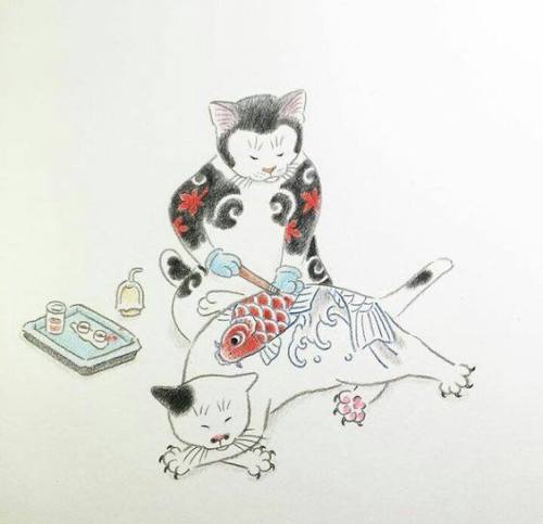 ubercharge:egelantier:kazuaki horitomo’s tattooed cats.cattoos