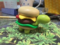 tylerfucklin:  kickingshoes  made the cutest thing ever. Imma call it a burgle. Burger turtle