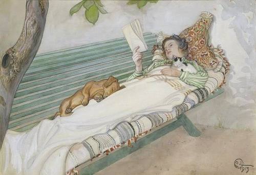 torbooks:Read with friends. Art by Carl Larson.