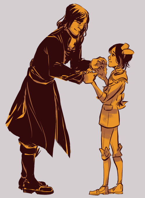 whales-and-witchcraft: Corvo and Emily waltzing together, after she’s empress, for dovaahkiins