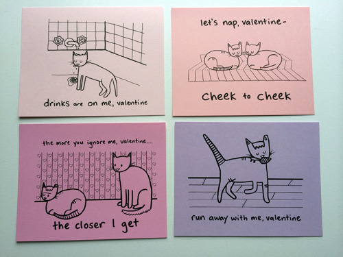 so-i-did-this-thing:nedroidcomics:yellowcardigan:Hey Pais valentines, 2014 edition. Cat theme and Pa