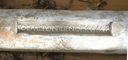 Lead ingot with inscribed stamp of the manufacturer. The ingot was found, with other one thousand pi