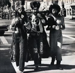 myfairladdie:  Life Magazine - 1971: &ldquo; The three bearded, outlandishly dressed homosexuals parading through the streets of Hollywood are not transvestites.  They are demonstrators who claim they are trying to cultivate a life-style which will free