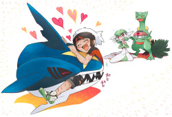 hype-kaminari-kun:  Trainer with Sharpedo &amp; Gardevoir By ばの on Pixiv  ** Permission was granted by the artist to upload this submission! Check out their other amazing work and make sure to give them ten stars!. DO NOT EDIT OR REPOST.**
