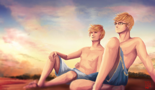 jorael: for the Surströmmiakki Fest the prompt was: Morning [Optional: Beach] Sve and Fin taking a b