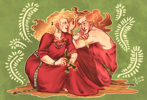 edda-for-dummies:  One of this spring’s commissions: Loki and Sigyn  She was the weightless bi