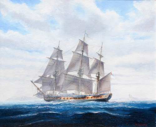 ltwilliammowett:L’Hermione 1779, by Paul Deacon (1953-)The Hermione was a 12-pounder Concorde clas