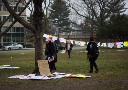 January 2017 | Women’s March in Philadelphia, PA.people reading the signs displayed around the grass