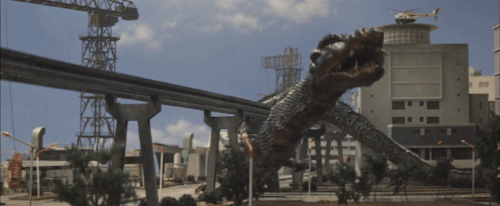 citystompers1:Manda vs. a monorail.Destroy All Monsters (1968)