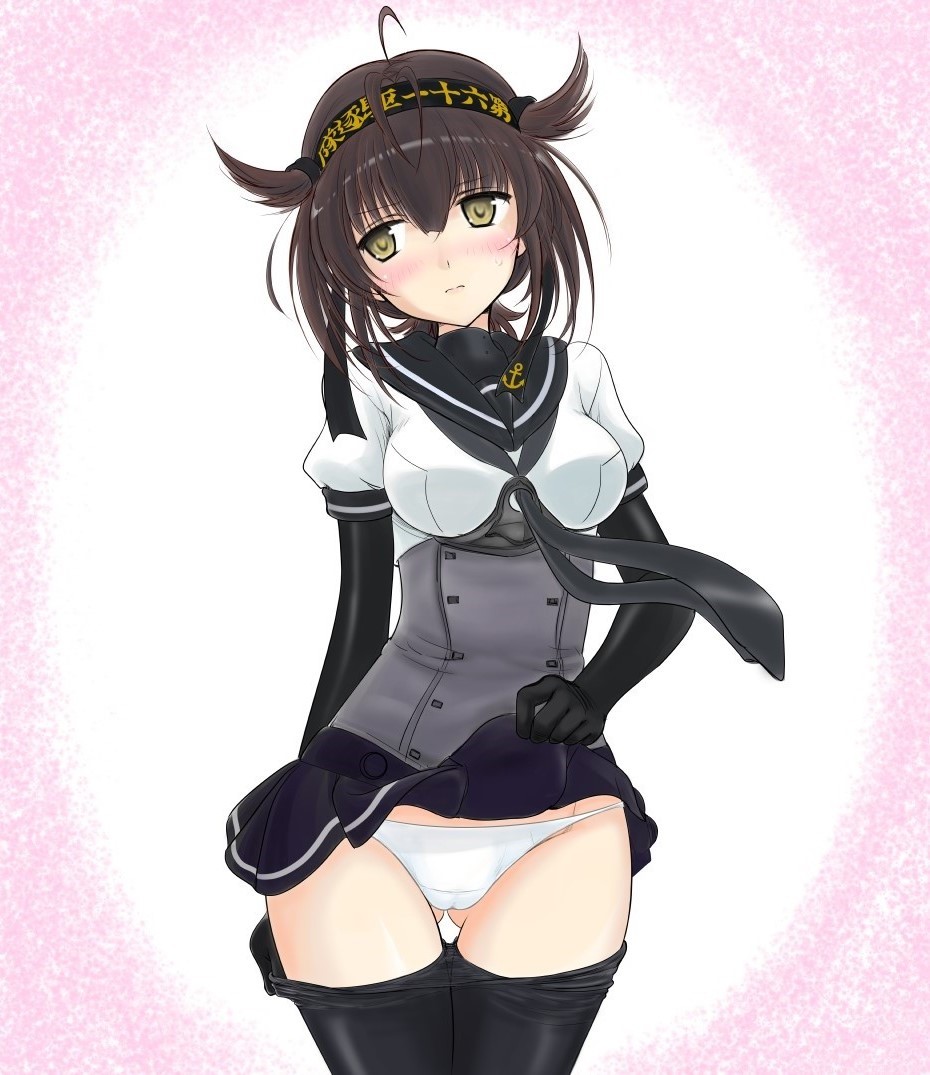 艦隊これくしょん、初月（艦これ）、パンツ、スカート、ネクタイ、パンスト、ヘアバンド、ショートヘア、ミニスカート、ブラックスカート、プリーツスカート、tamanori