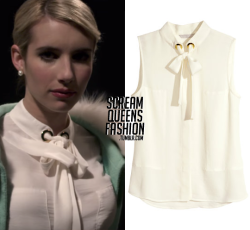 screamqueensfashion:  WHO: Emma Roberts as Chanel OberlinWHAT: H&amp;M Sleeveless Blouse - ฟ - Sale Price ListedWHERE: Scream Queens | Extended Theme SequenceCredit to emmas-clothes