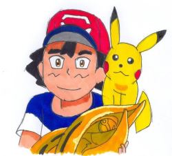 phillyphil89:For my first inktober I wanted to do a drawing of Ash as the first alola champion since he won last won. Credit goes to Satoshi Tajiri.