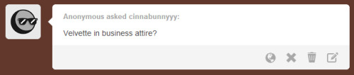 cinnabunnyyy:  it’s safe to say Velvette will be transferred to another “department”.