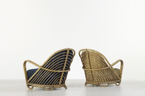 Arne Jacobsen.  Charlottenborg lounge chairs, pair Nissen &amp; Co. Denmark, 1936. Rattan, 