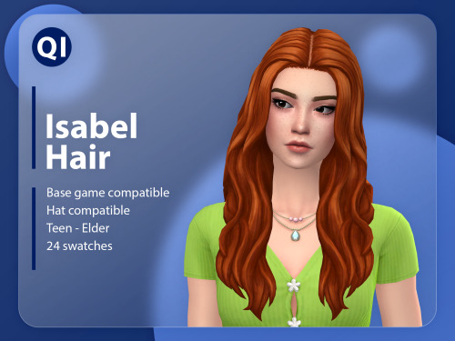 Isabel HairA long wavy hairstyle with a middle part.Base game compatibleHat compatibleTeen - Elder24