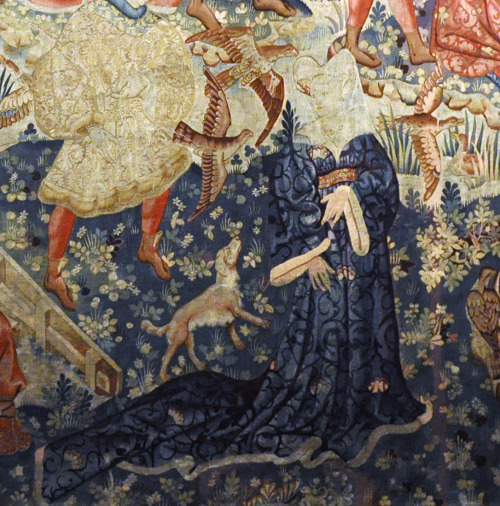 “Falconry”, woven wool tapestry, Netherlands, possibly Arras, 1430s. Part of the Devonsh