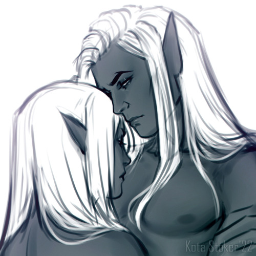Seems like it’s time to bring out some sketches of @heathenandevil’s Talabriia and Vieraonar~ 
