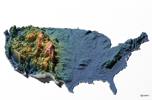 slateblueearthbelow:nationwidedornermoment:mapsontheweb:US Elevation The america they don’t wa