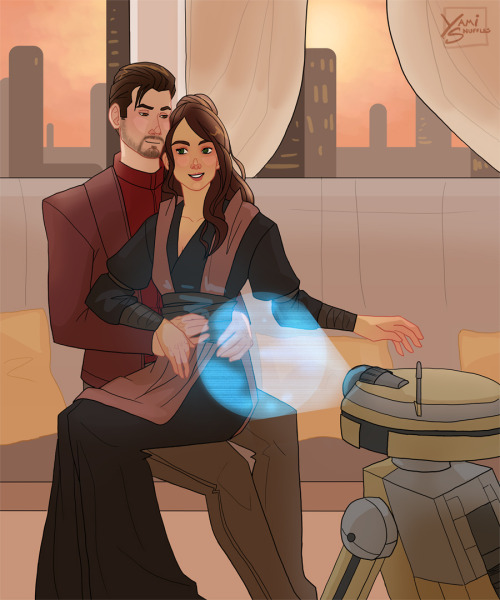 yamisnuffles:Commission for theladynoir of her Revan with Carth and T3.