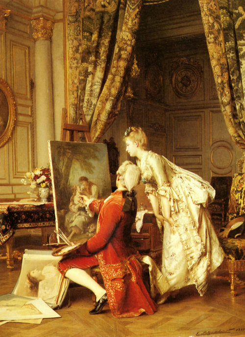 The Artist and his Admirer (1887). Émile Pierre Metzmacher (French, Academic, 1815-1890). Oil on can