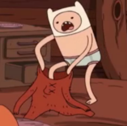  Adventure Time in the episode Daddy&rsquo;s little monster Finn gets a quick shot of him in his underwear as he&rsquo;s disguises himself as a demon