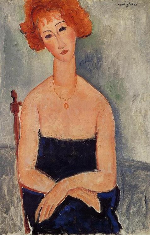 artist-modigliani: Redheaded woman wearing a pendant via Amedeo ModiglianiMedium: oil on canvas