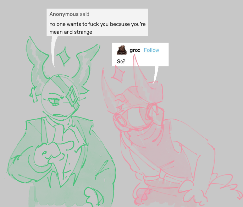 medkit, angrily pointing at subspace "noone wants to fuck you because you're mean and strange". subspace looking back indignantly "so?"
