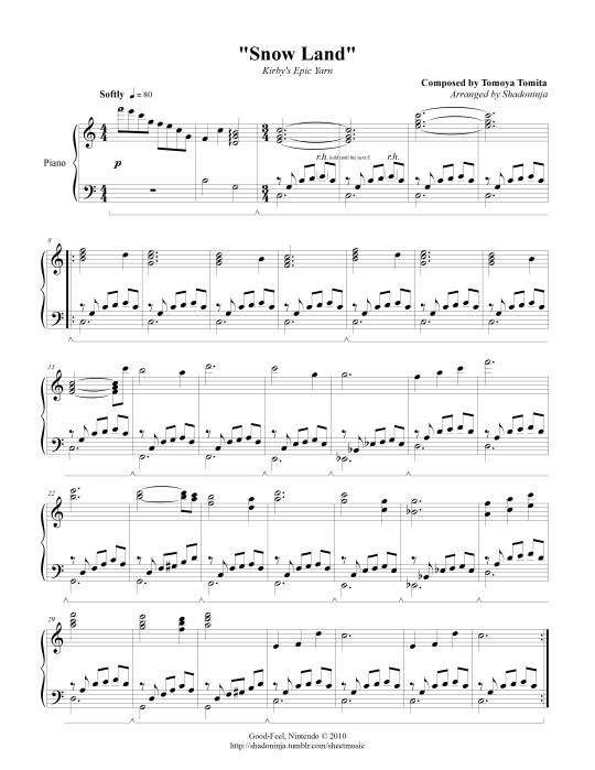 Video Game Sheet Music and Other Junk — Kirby's Epic Yarn - Snow Land (Piano  Arrangement)...
