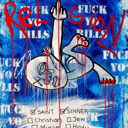 FUCK RELIGION #tmnk #streetart #art #contemporaryart
ENOUGH with all the judgements and #fingerpointing, killing innocent children is WRONG regardless of who and why. #fuckreligion LOVE EACH OTHER. #loveoverhate #loveachother should be the BEGINNING...