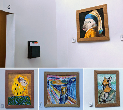 Two Curious Gerbils Visit (and Chew On) A Miniature Art Museum Made By Their Quarantined Owners