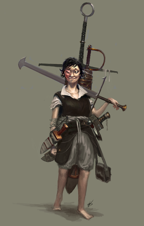  Meet Elisa; a cheerful little gurl with stupid big swords. For the Nevera Tales comic book Kickstar