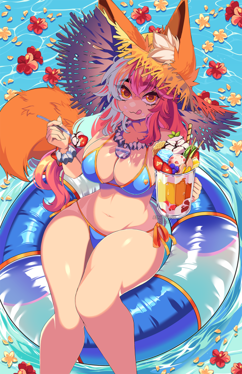sugaryrainbow: Swimsuit Lancer Tamamo Another print for ANYC &amp; other future cons! You can se