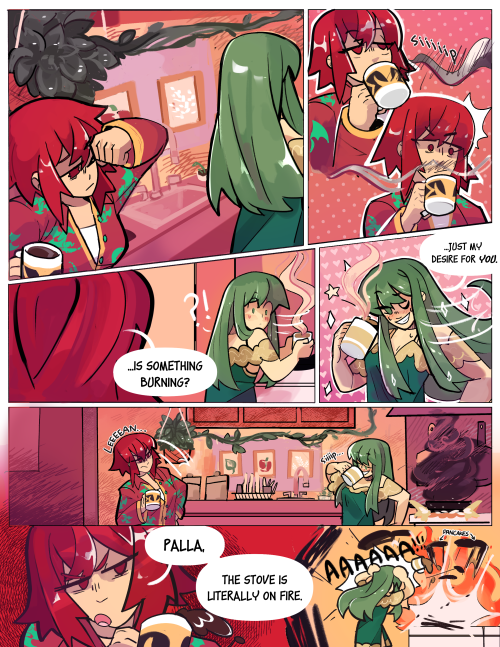 Minerva walks into the kitchen in the morning and smells something…….. off.Palla x Min