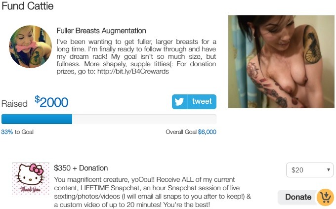 cattie-of-godsgirls:  Donate to my Breast Augmentation Fund! -$20+ gets LIFETIME