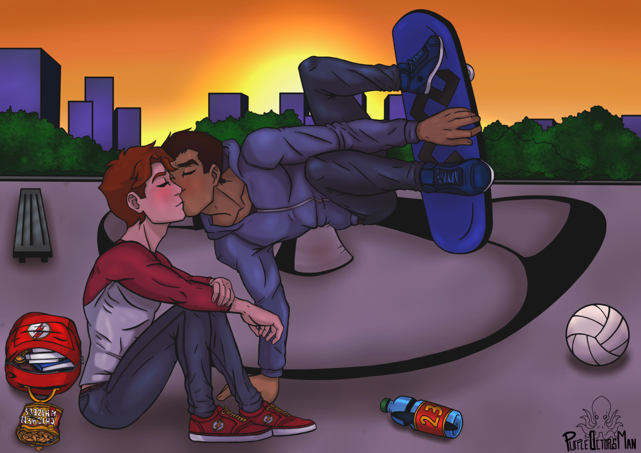 COMMISSION- Bluepulse Skate Park Kiss

 Commission for @bluepulsebluepulse 
I drew this a while ago and decided to colour it 