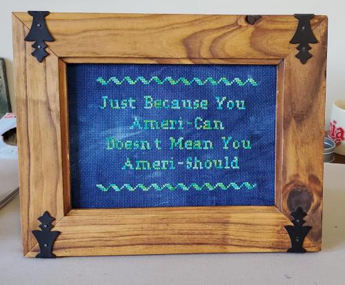 crossstitchworld:  Self drafted text Pattern, variegated thread, hand dyed aida, and donated frame. Quote from JVN. by  gruyerefreeair